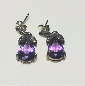 925 Silver Amethyst & Marcasite Earrings